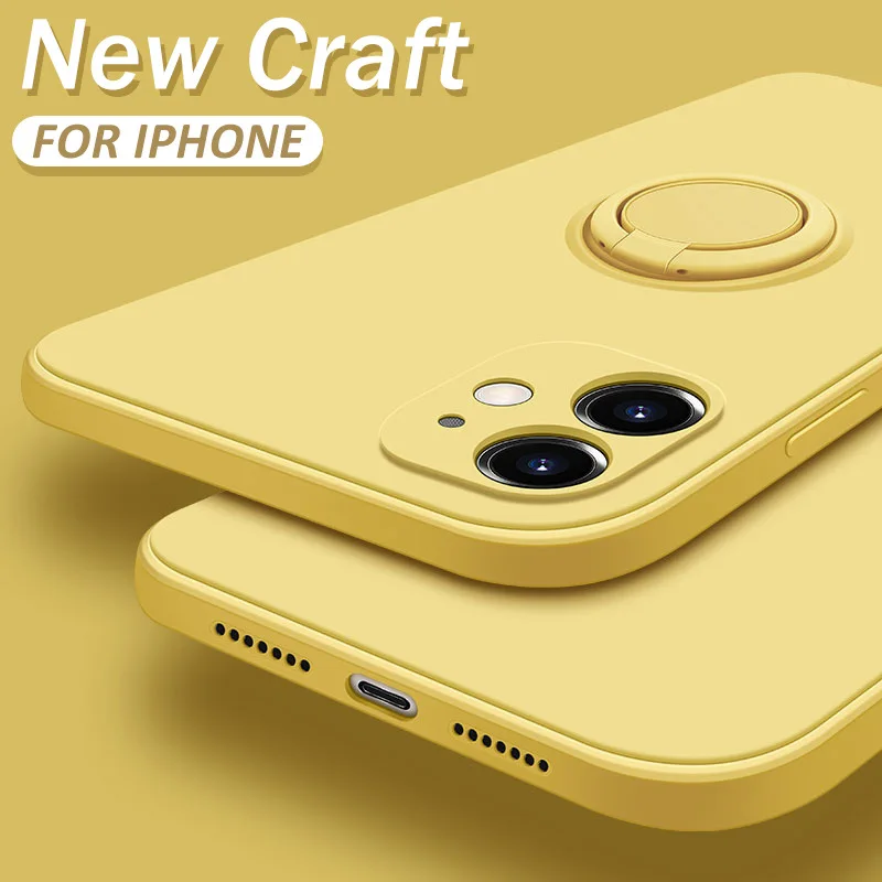 

For Iphone 13 Pro Max Case Original Square Liquid Silicone Ring Holder Soft Case For iPhone 13 12 11 Pro Max 11 12 13 Back Cover