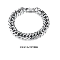 316 stainless steel double encrypted cuban chain bracelet for men women high quality smooth pulsera hombre jewelry gift 9mm