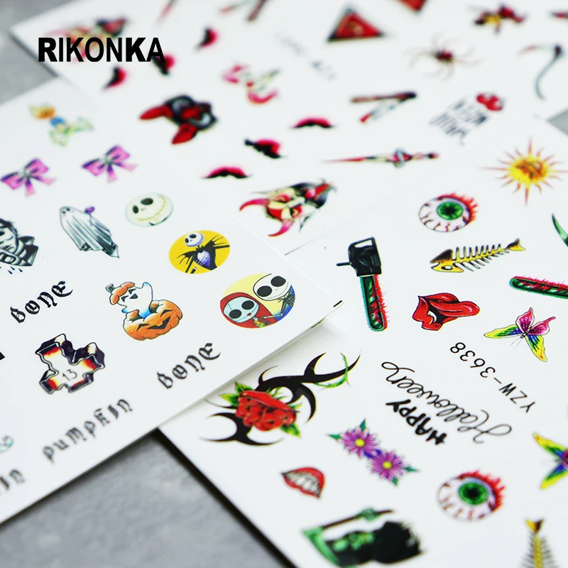 12 шт. переводные наклейки для ногтей в виде скелета летучей мыши |