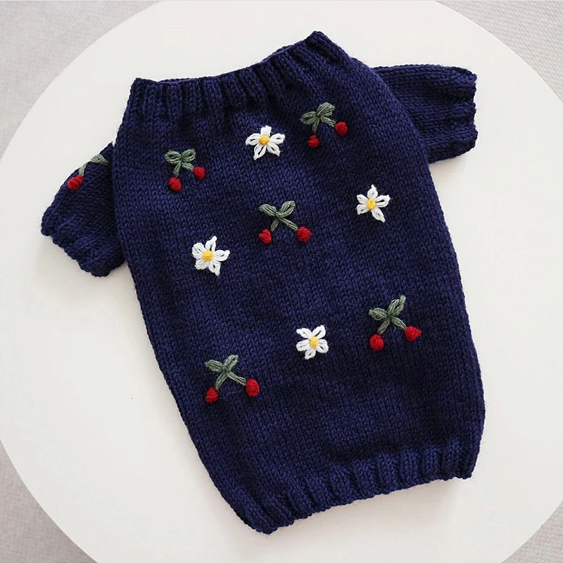 

Embroidered Lily Dog Clothes Pet Knit Sweater Poodle Pullover Puppy Warm Winter Clothes Bichon Christmas Gift Bipod
