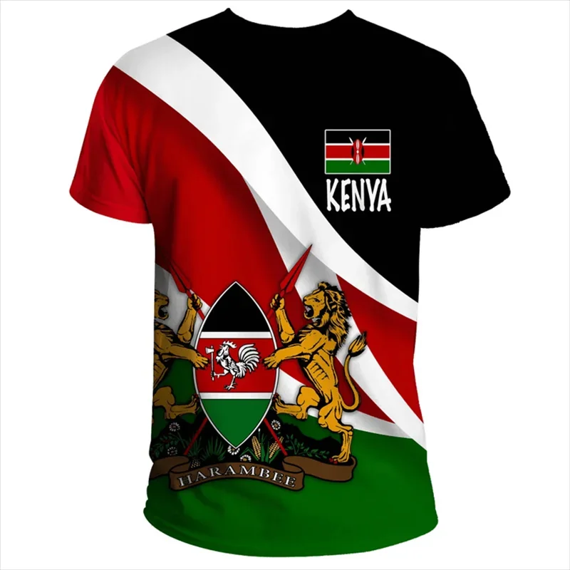 Kenya Flag Pattern T-Shirt For Men National Emblem 3D Printed T Shirts Summer Sports Casual Uniform Male Loose Tops Tees