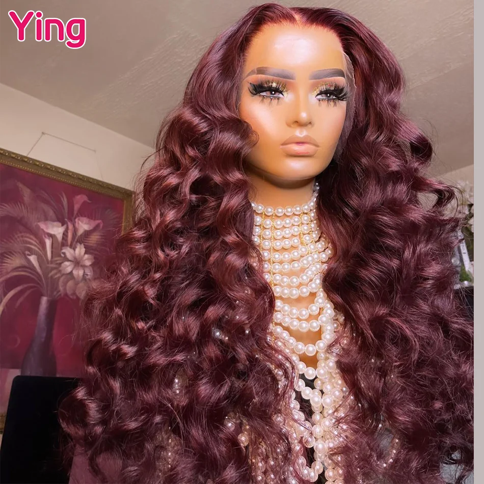 Ying Hair Dark Burgundy Loose Deep 13x4 Lace Front Wig 10A Human Hair 5x5 Transparent Lace Wig 13x6 Lace Front Wig PrePlucked