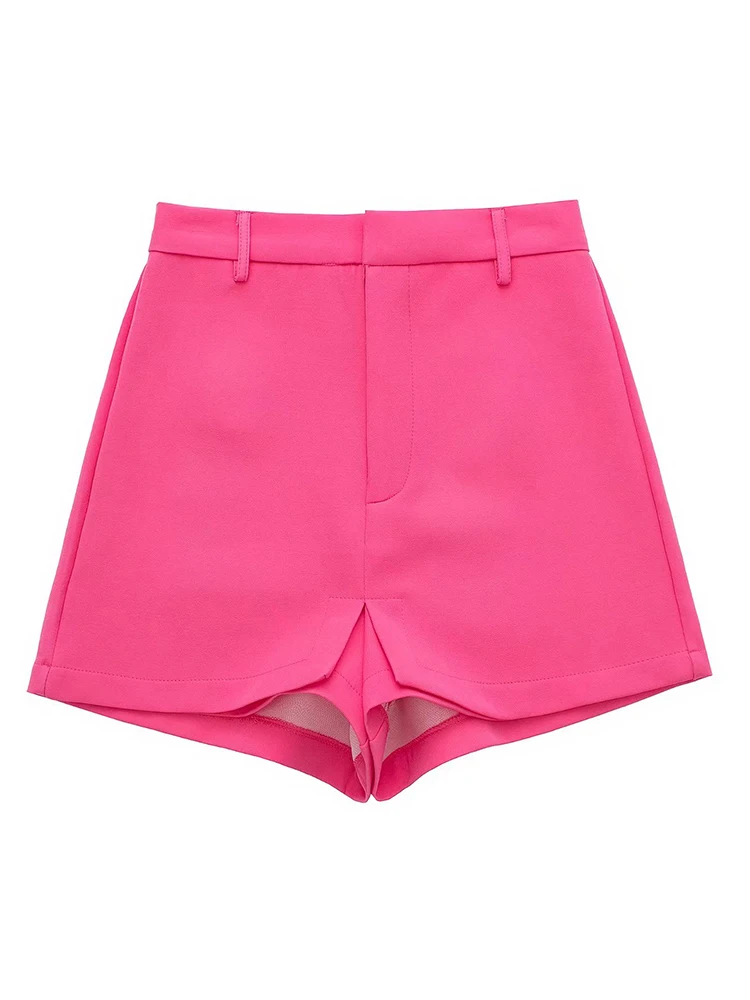 

YENKYE 2022 Women Fashion Rose Red Culottes Vintage High Waist Zipper Fly Female Shorts
