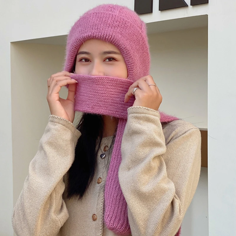 

Women Winter Warm Beanies Cap Fashion Solid Color Windproof Thick Knitted Hat Scarf Set Casual Head Cap Outdoor Hood Caps
