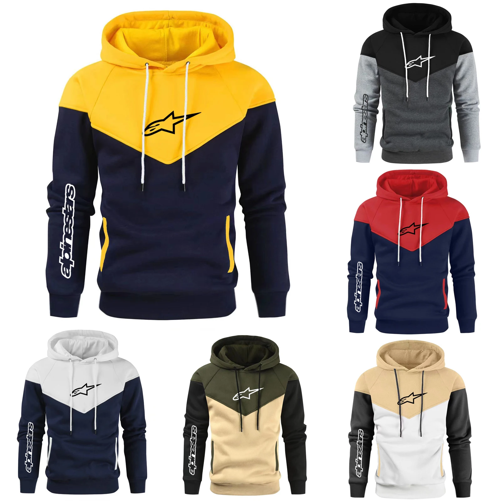 

Spring Autumn Men's Patchwork Hoodies Clothing Casual Loose Sweatshirt Streetwear Male Fashion Sports Pullover Outwear