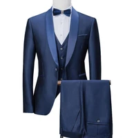 2022 new navy blue mens suits shawl lapel formal business suits for men groom tuxedos men clothing 3 piecesblazervestpants