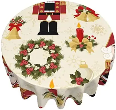 Christmas Round Tablecloth Santa Holly Wreath Xmas Stocking 