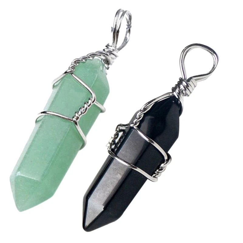 

2 Pcs Chic Crystal Bead Stone Pendant For Necklace, Green Aventurine & Black Onyx Stone