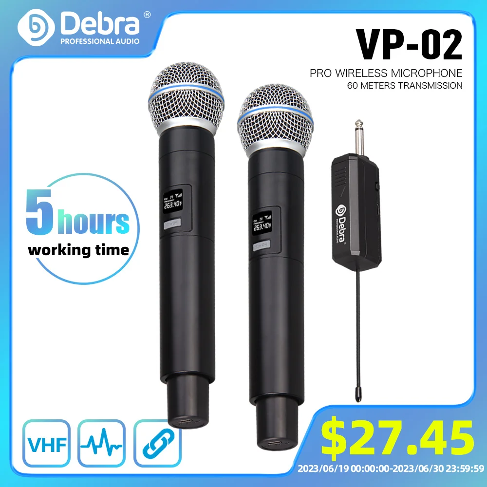 

Wireless Microphone Debra VP-02 VHF Recording Karaoke Handheld 2 Channel 60m For Stage,Church,Party,School