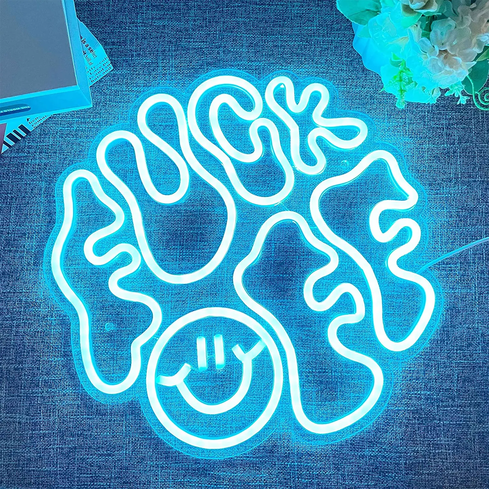 

Smiling Face Neon Sign LED Lights Wall Art Decor Room Bar Home Man Cave Neon Wall Hangings LED for Christmas Evening Party Holid