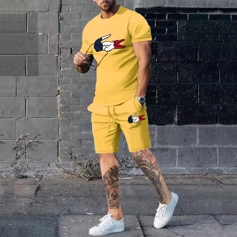 2023 New Summer Men Animal T Shirts Suit  Print Shorts Sets 2 Piece Outfits Sets Classic Fashion Men Clothes Cotton High Quality