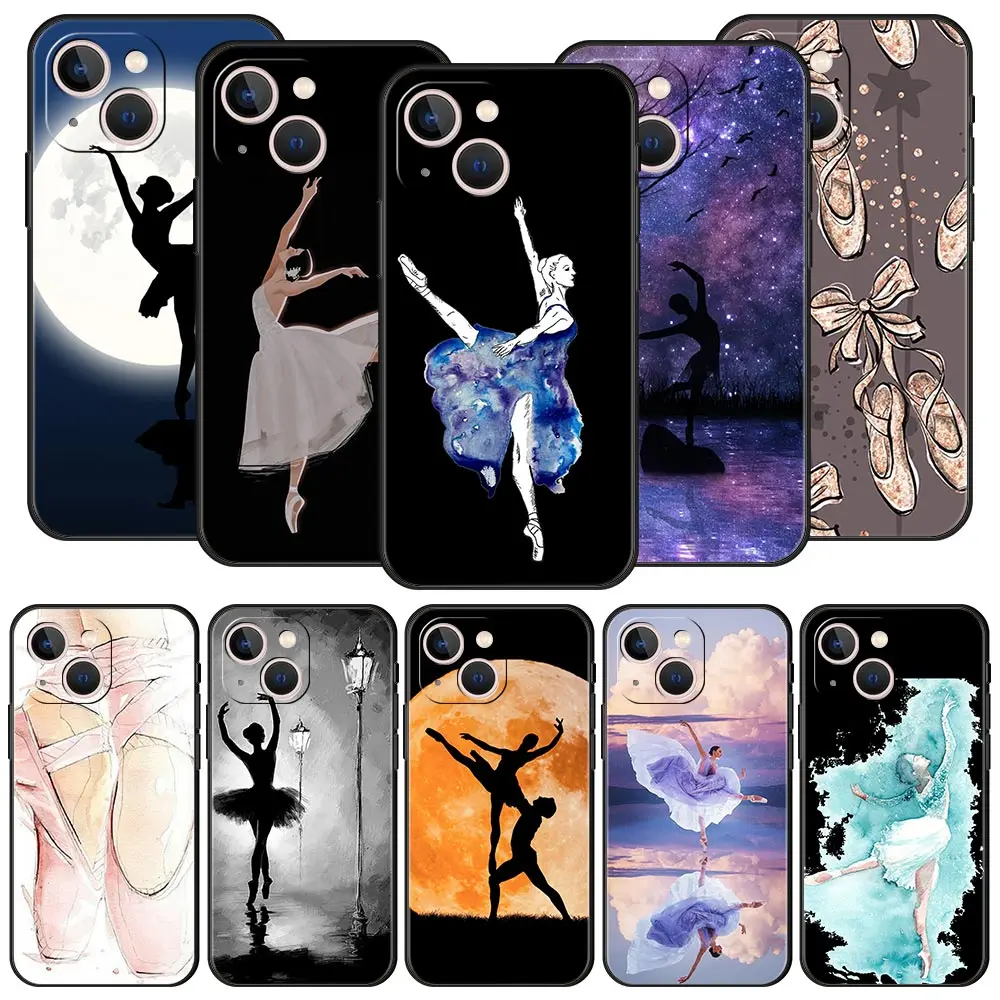 

Simple Swan Dance Ballet For iPhone 11 12 13 14 Pro Max Mini Phone Case X XR XS 7 8 Plus SE 2020 Black Soft Silicone Cover Funda