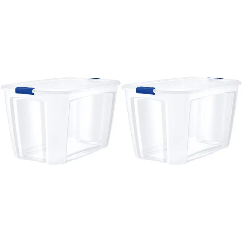 

162 Quart Clear Plastic Blue Latches Clear Lid Tote Set of 2