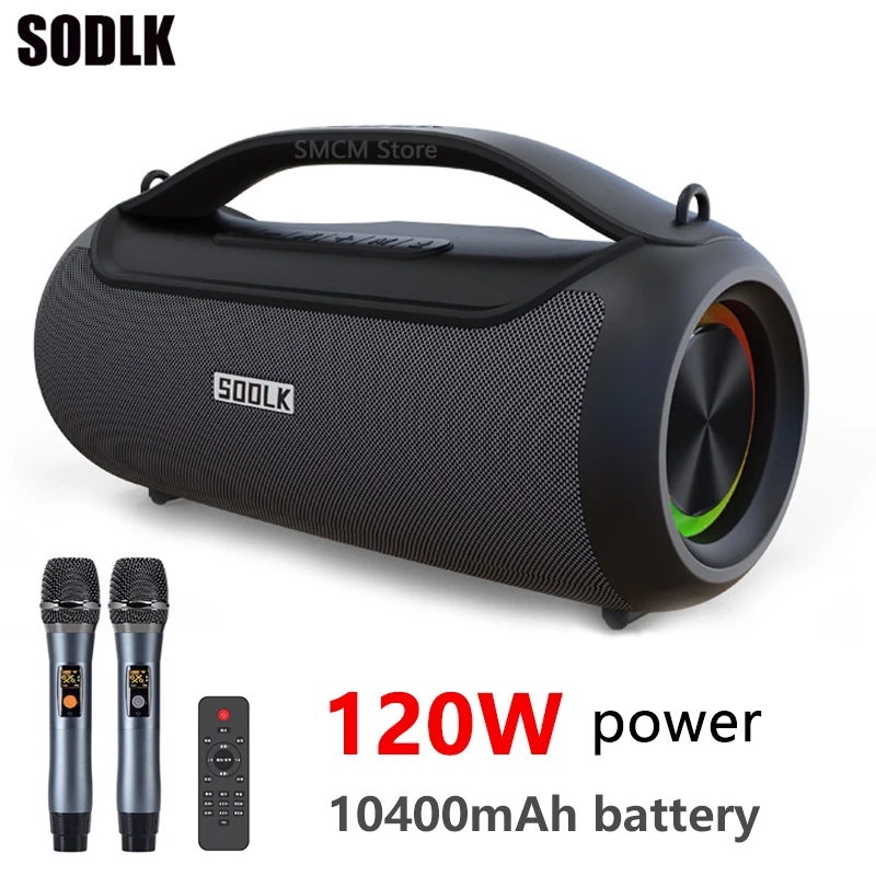 

Портативный Bluetooth-динамик SODLK, 120 Вт, IPX7, водостойкий, беспроводной сабвуфер, 360 стерео, объемный микрофон