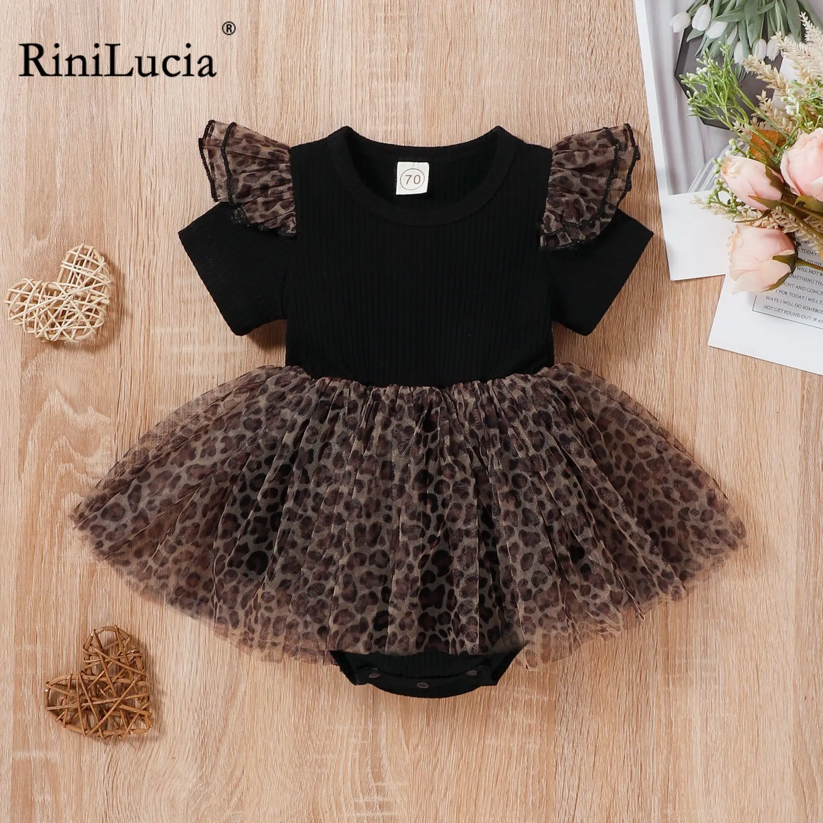 RiniLucia Newborn Infant Baby Girls Princess Short Sleeve Leopard Print Romper Dress Clothes Outfit Summer Girls Mini Dress