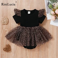 rinilucia newborn infant baby girls princess short sleeve leopard print romper dress clothes outfit summer girls mini dress