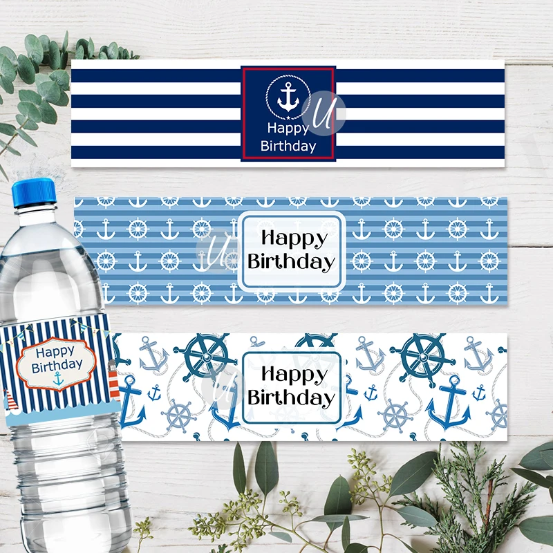 Maritime Party Happy Birthday Sailor Nautical Sea Theme Birthday Water Bottle Labels Drink Bottle Sticker