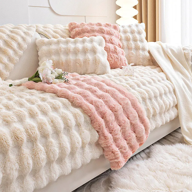 

Winter Thicken Rabbit Plush Sofa Covers Super Soft Sofa Towel Cover Non-slip Couch Slipcover Sofa Towel for Living Room Decor