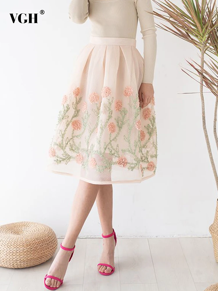

VGH Chic And Elegant Woman Skirt Patchwork Floral High Waist Colorblock Midi Ball Gown Skirts Female Fashion Clothing 2022 New