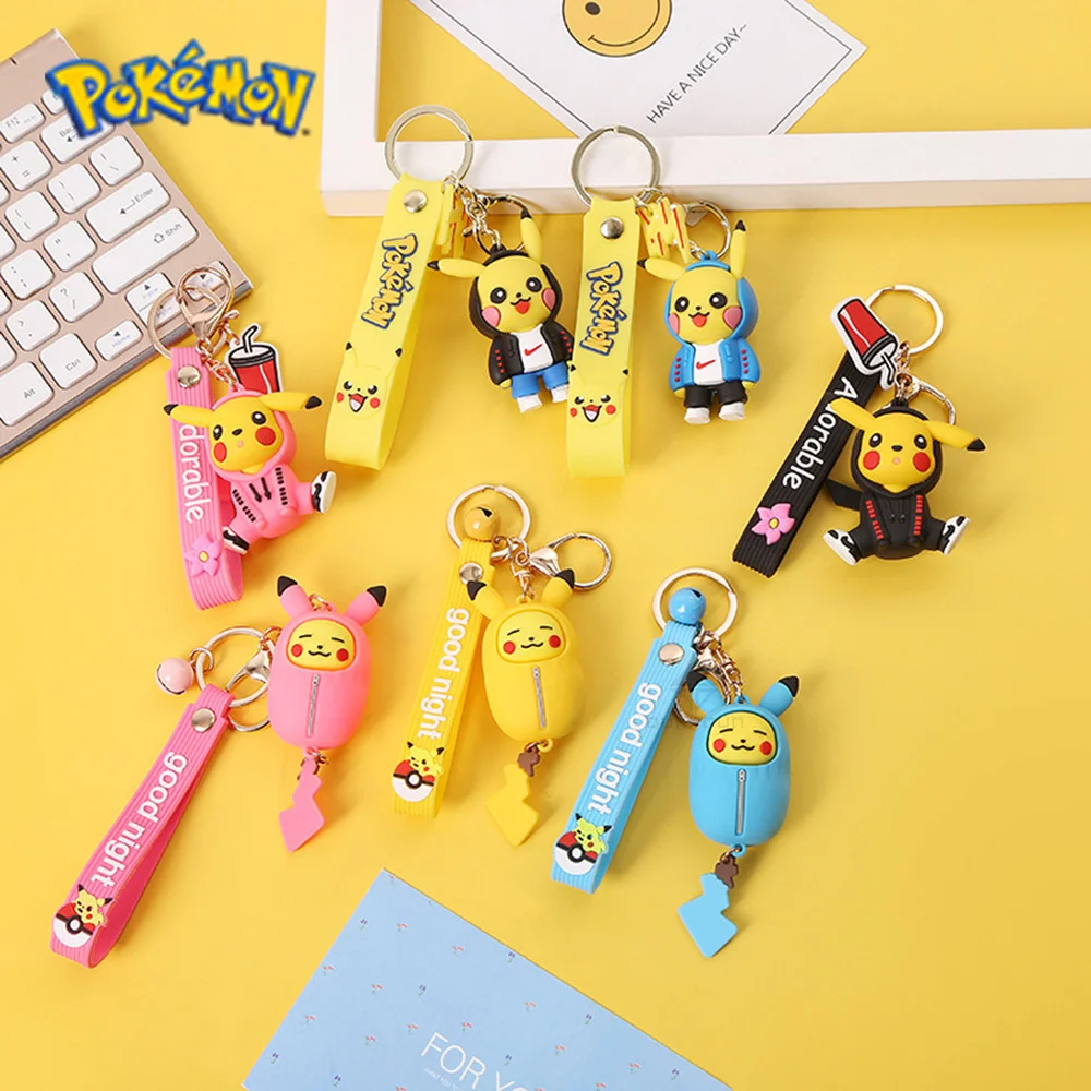 

Pikachu Dolls Model Key Chain Action Toy Figures Automobile PVC+Alloy Material Kawayii Pokemon Key Buckle Interesting Ornament