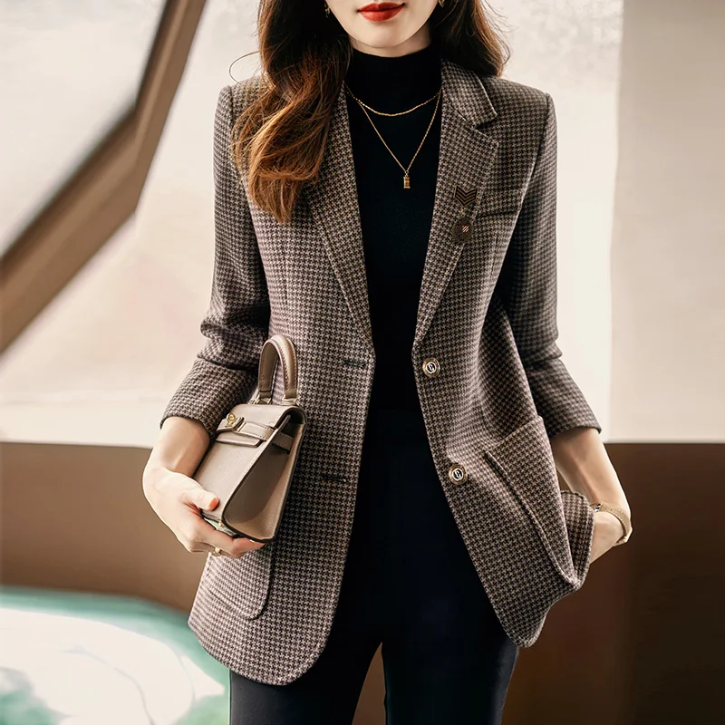 Korean Fashion Spring Notched Blazer Women Classic All Match Long Sleeve Blazers Office Lady Single Breasted Jackets New
