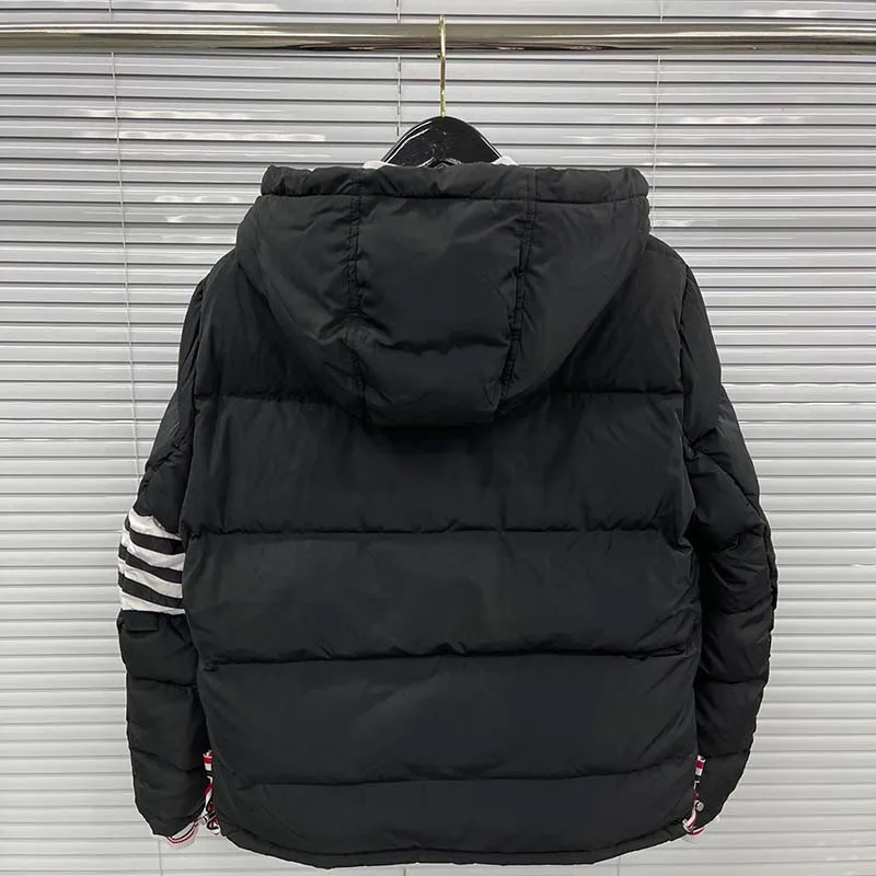 Winter Black TB Down Jacket Fashion Striped Warm Hooded Men Down Coats Thick Duck Parka Women Down Jackets Winter Outdoor Coat