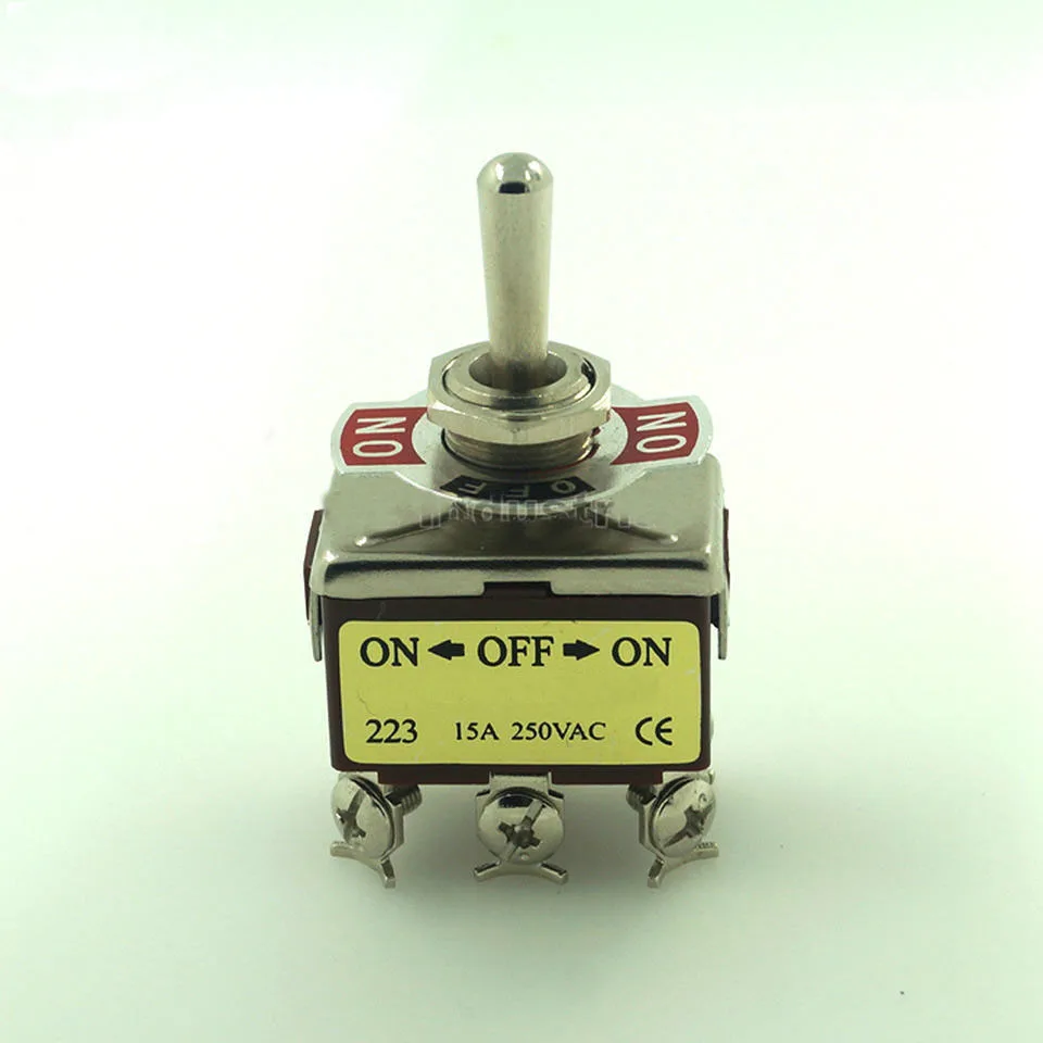 10 шт., е-тень, кратковременный переключатель 223, ON-OFF-ON, 3 положения, 6 контактов, 250 В переменного тока, 15 А, клавишный выключатель питания