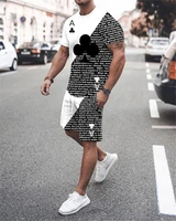 fashion mens round neck summer casual 3d printed t shirt set black and white tone ace of spades fashion street fun outfit