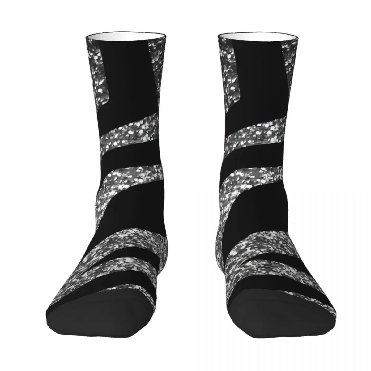 

Silver Glitter Zebra Print Sock Socks Men Women Polyester Stockings Customizable Hip Hop