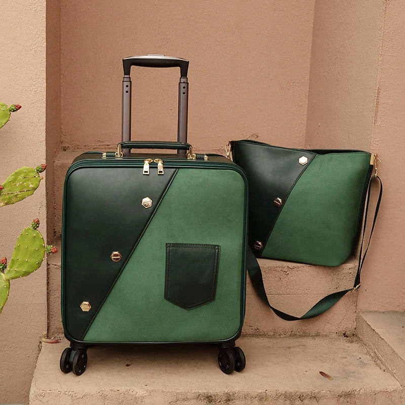 Женский кожаный чемодан для багажа универсальная дорожная коробка на 16 колес
