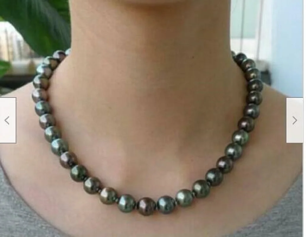 

Amazing AAA 10-11mm Black Green Blue Tahitian Pearl Necklace 18 "14K CLASP