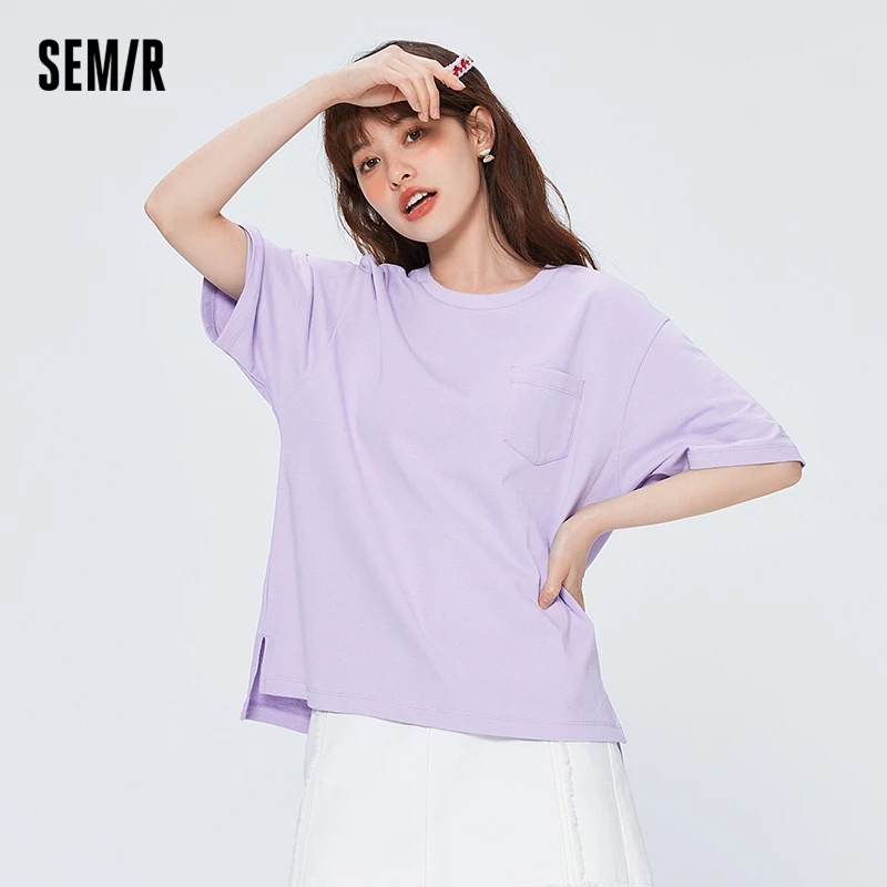 

Футболка Semir женская с коротким рукавом, однотонный Свободный Топ с разрезом, универсальная Повседневная рубашка, одежда на лето