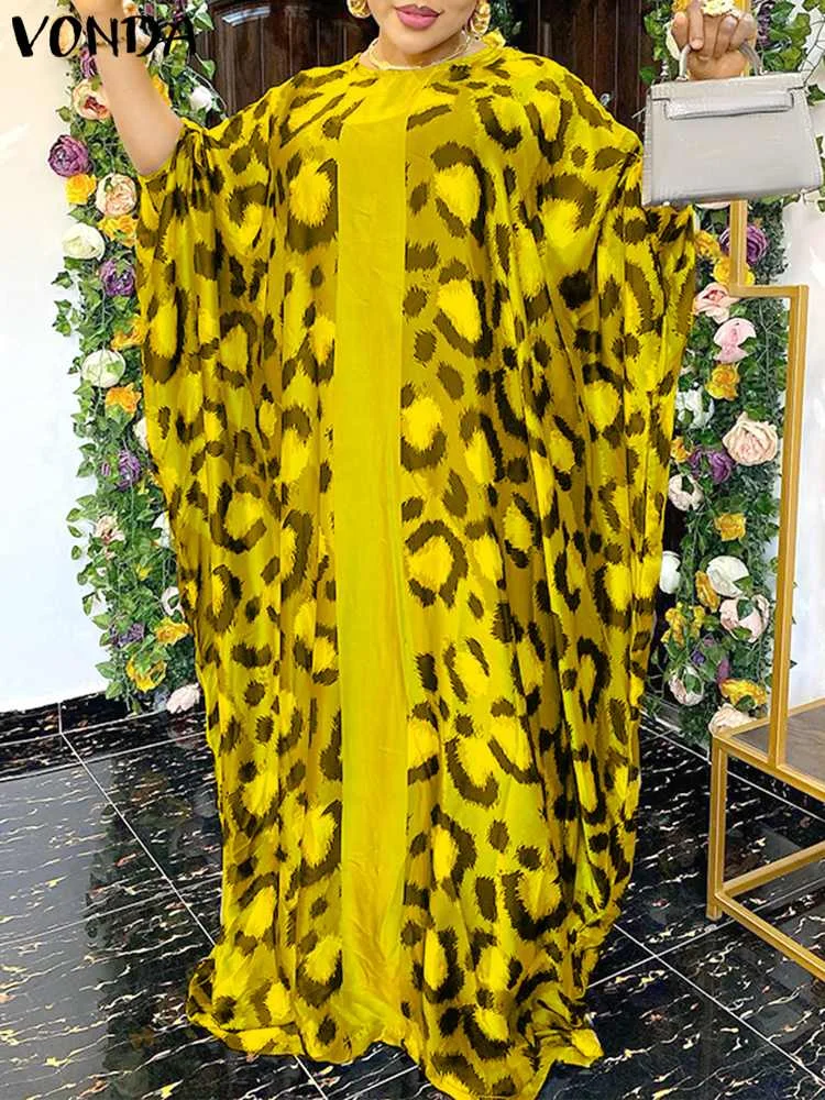 

VONDA 2022 Autumn Vintage Leopard Print Maxi Dress Women Long Sleeve Party Sundress Casual Loose Bohemian Long Robe Oversize
