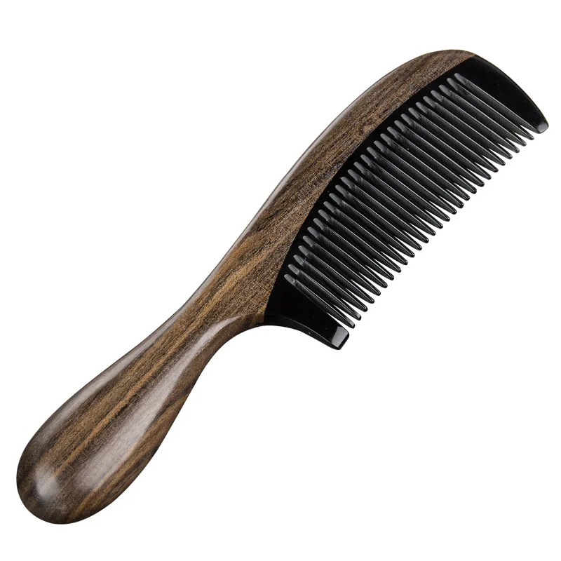 Hair Comb Wooden Combs Natural Wood & Buffalo Horn Handcrafted Sturdy Smooth No Static Detangle