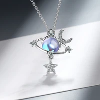 charm zircon universe planet moon star pendant necklace for women astronaut choker clavicle chain party wedding jewelry gift