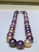 huge charming 1812 14mm natural south sea genuine purple gold multicolor pearl necklace free shipping for women jewelry