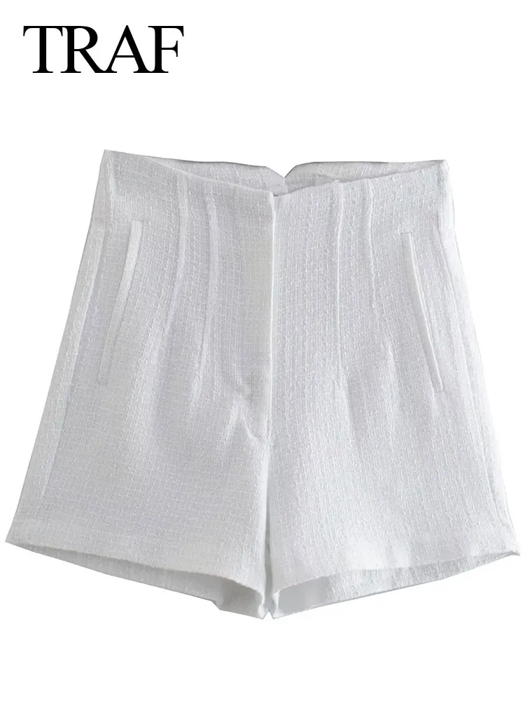 

Модные однотонные белые женские шорты TRAF 2022, яркие приталенные трендовые шорты высокого качества, подходящая ко всему женская одежда