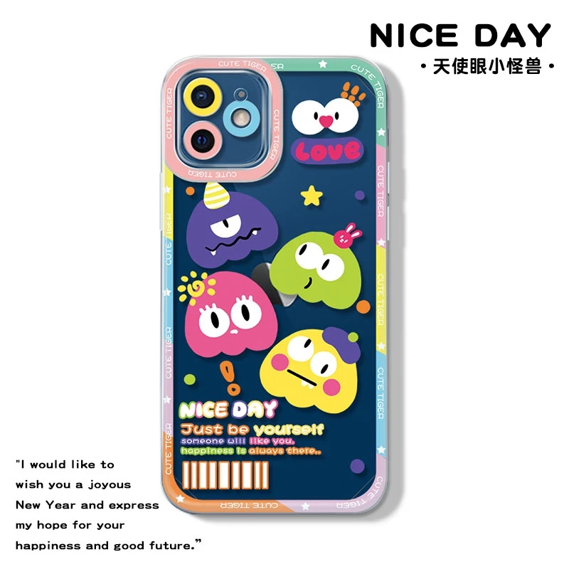 

Creative Funny Cute Monster Phone Case For IPhone 14Pro Max 13Plus 12 11 X XR/XS INS Style Transparent Silicone Shockproof Cover