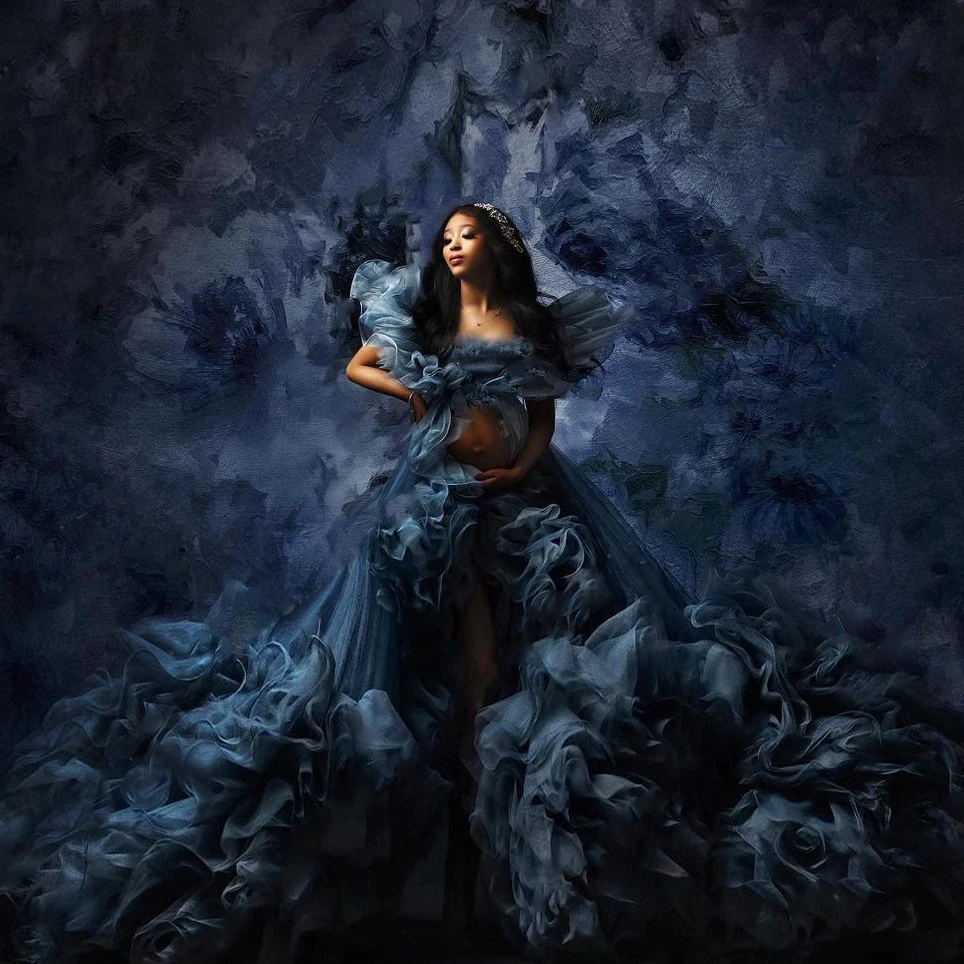 

Темно-синие платья для беременных для фотосессии великолепные Экстра пышные платья для беременных платье без рукавов для фотосъемки