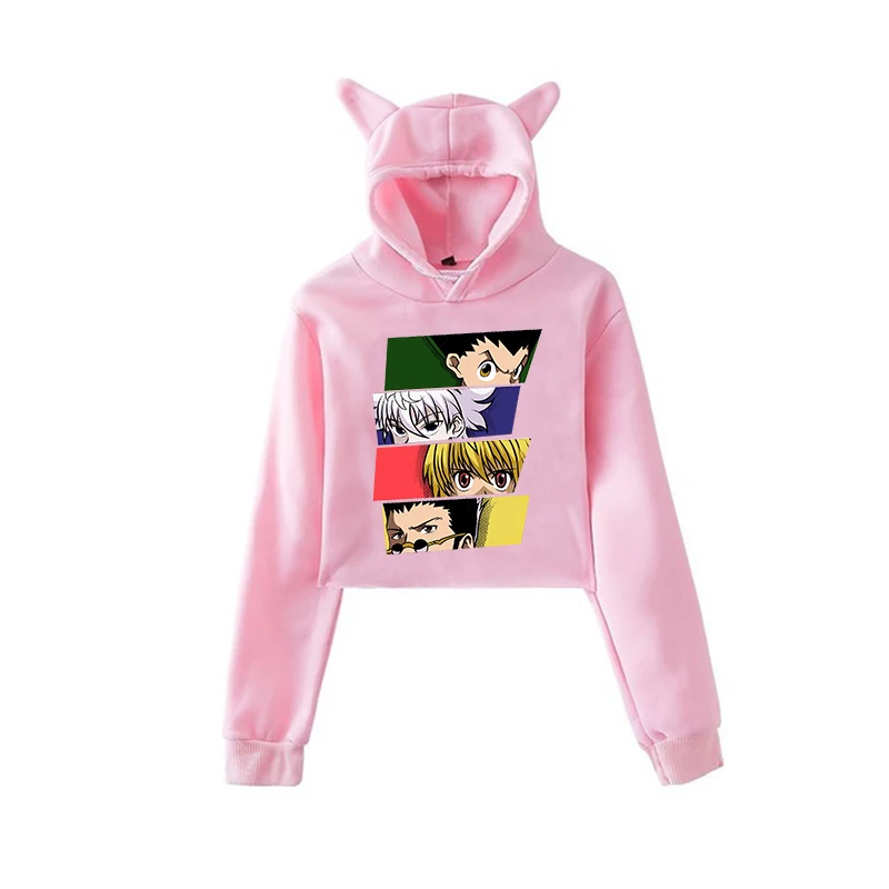 Кроп-топы Hunter X толстовки Hisoka Kurapika женские Killua Zoldyck Devil Eye с капюшоном в стиле аниме