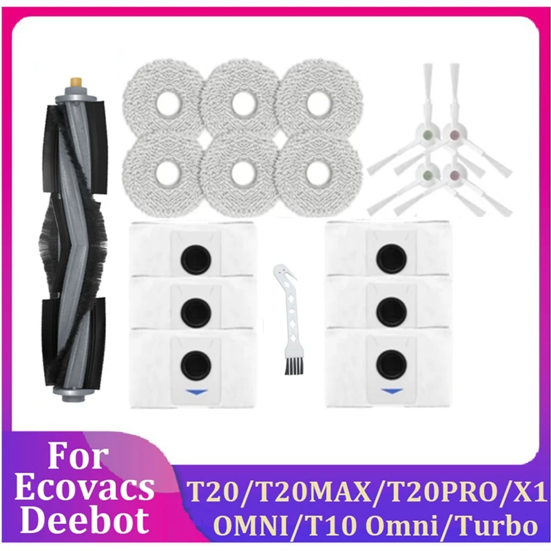 

18PCS For Ecovacs Deebot T20/T20MAX/T20PRO/X1 OMNI/T10 Omni/Turbo Vacuum Cleaner Main Side Brush Dust Bag Mop Cloth