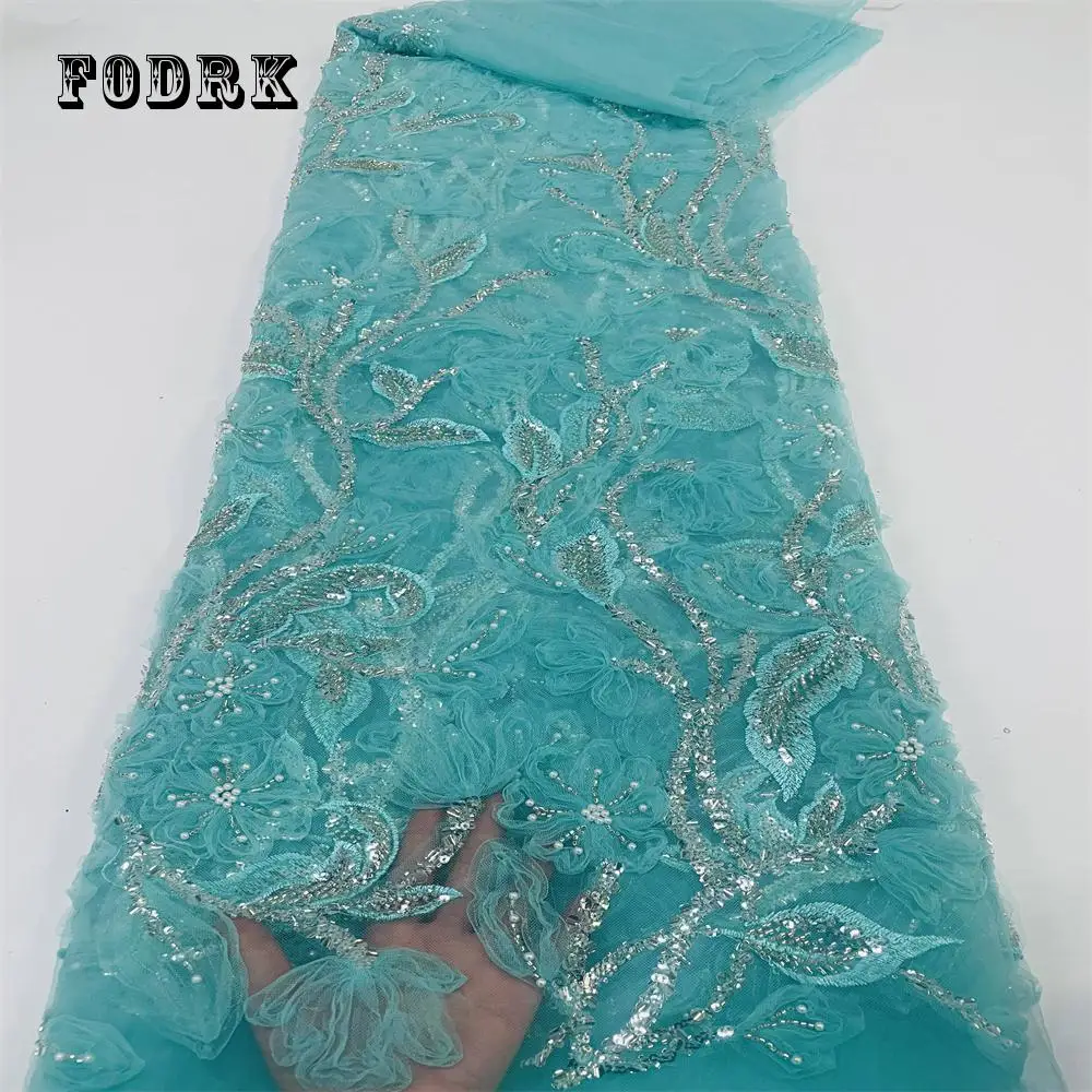 

Роскошная нигерийская кружевная ткань ручной работы 2023 Высококачественная вышивка блестками из бисера Африканский французский Тюль круже...