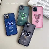 metal bear tempered glass phone case for iphone 13 11 12pro max case anti knock baby skin fram cover for iphone x xs xr 7 8plus