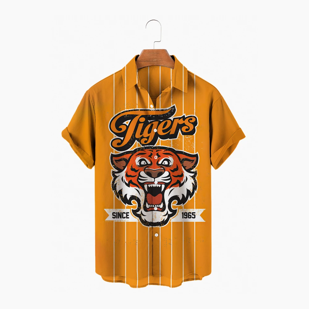 

2021 Summer Short Sleeve Shirt Animal Advanced Lion Pattern 3D Full Print Hawaiian Shirt Men's Casual Beach Shirt