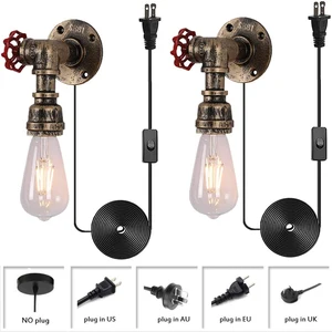 2 Pack Retro Water Pipe Wall Light Fixtures Indoor Vintage Wall Lights with Plug In Cord Industrial Antique Bronze Steampunk