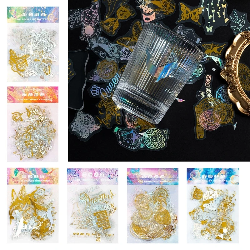 

50 Pcs Scrapbooking Stickers Gift Wrap Stickers Waterproof Re-stick PET Stickers E8BE