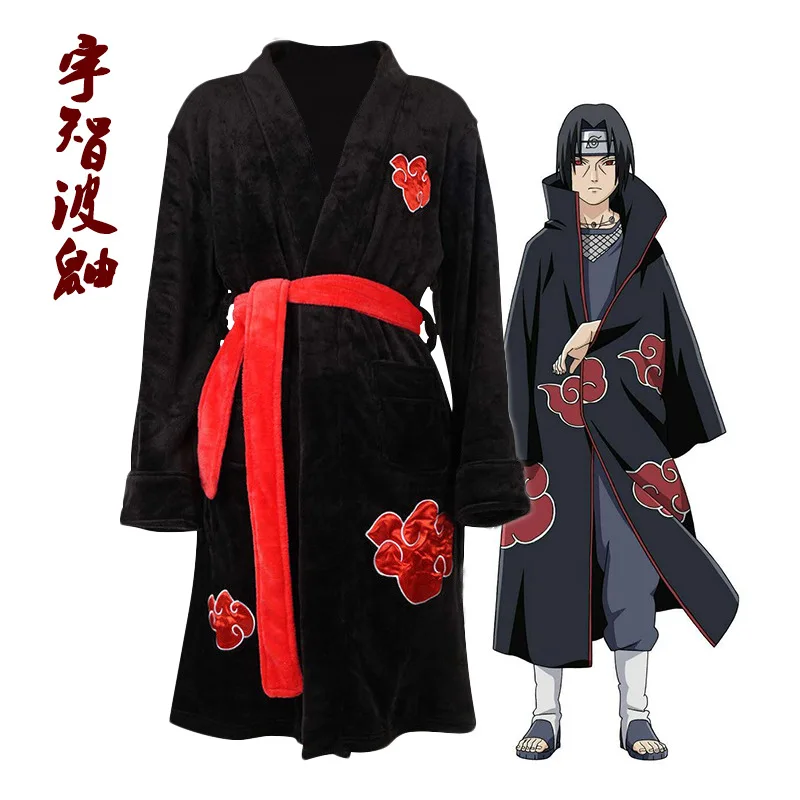 

Anime Akatsuki Robe Cosplay Bathrobe Fleece Warm Nightgown Robe Men Winter Coat Sleepwear Christmas Gift