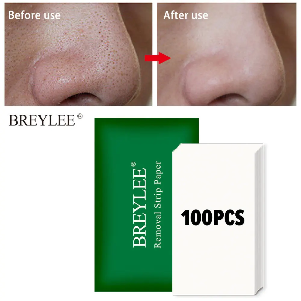 

BREYLEE Removel Strip Paper 100PCS Blackhead Nose Paper Remover Face Mask Nose Strips Acne Treatment T Zone Skin Care