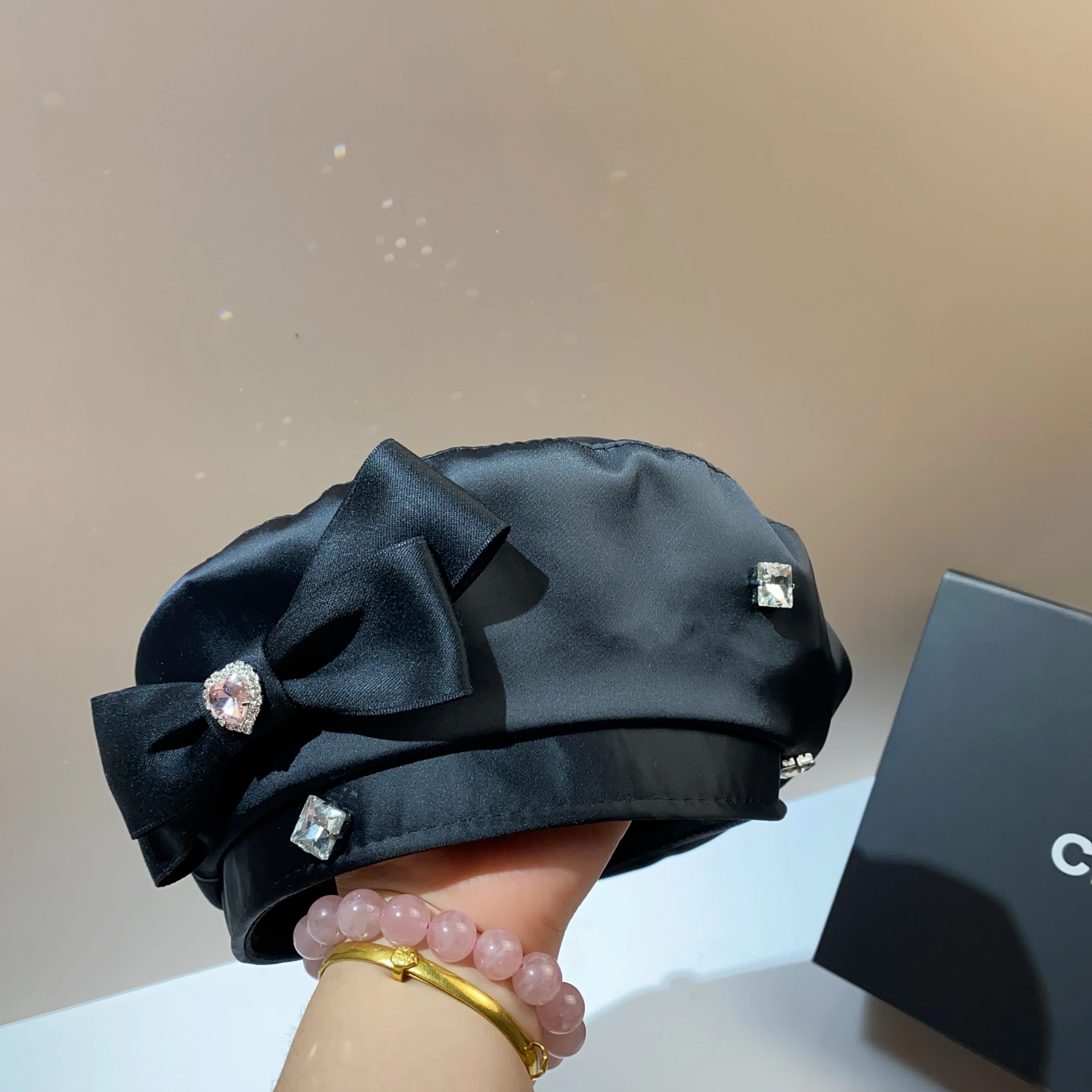 Французский симпатичный берет с бантом имитация уксусной кислоты черный