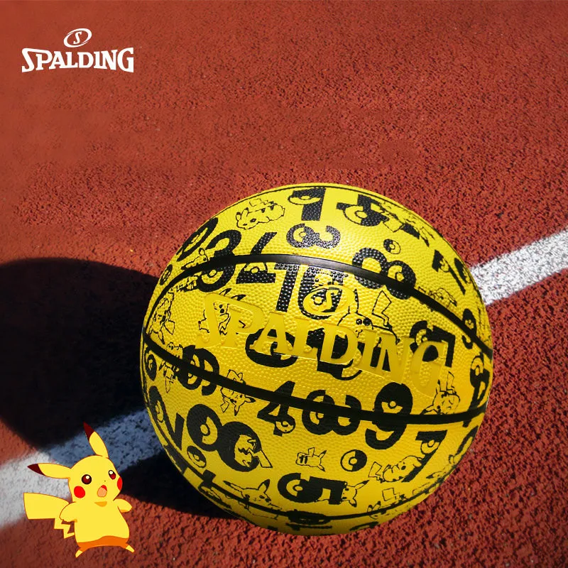 Original Spalding Pika Chu Basketball 84-578Y Yellow black figures Rubber wear-resistantOutdoor Game Ball Size 7 for Student